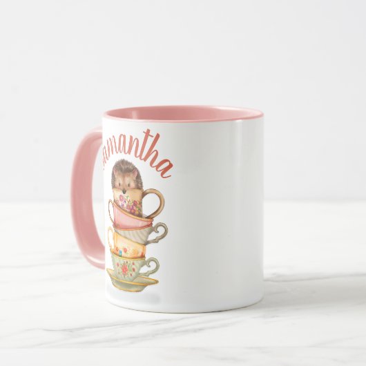 Cute Custom Hedegel en Colorful Teacups Mok (Voorkant links)