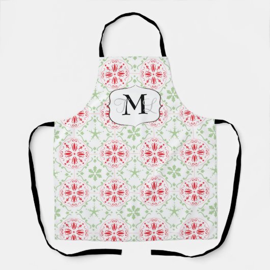Cute Custom Holiday kerstpatroonmonogram Schort (Voorkant)