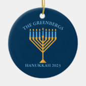 Cute Custom Jewish Family Menorah Blue Hanukkah Keramisch Ornament (Voorkant)