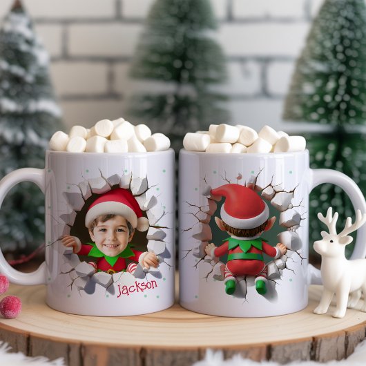Cute Custom Kids Face Photo Funny Elf Christmas Koffiemok