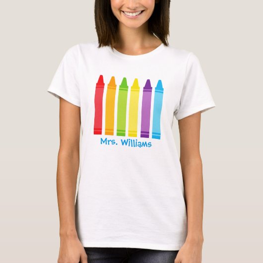Cute Custom Kindergarten Teacher Crayon T-shirt (Voorkant)