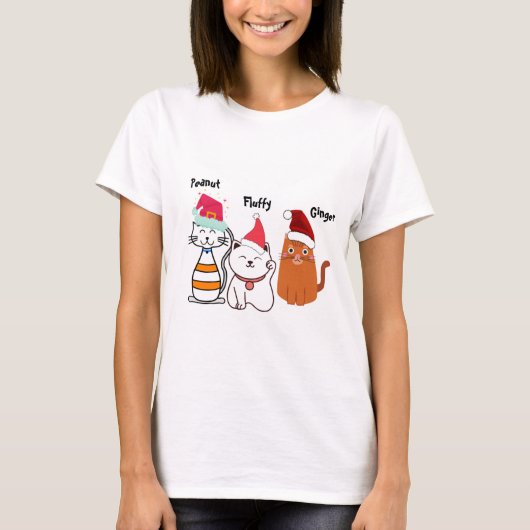 Cute Custom Kitty Cat Kerstmis T-shirt (Voorkant)