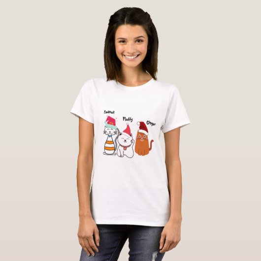 Cute Custom Kitty Cat Kerstmis T-shirt (Voorkant volledig)
