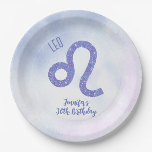 Cute Custom Leo Astrology Paars Birthday Party Papieren Bordje