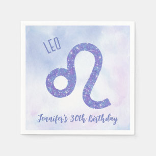 Cute Custom Leo Astrology Paars Birthday Party Servet