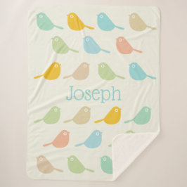 Cute Custom Little Birds Pastel Colors Boy's Sherpa Deken
