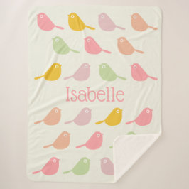 Cute Custom Little Birds Pastel Colors Girl's Sherpa Deken