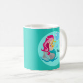 Cute Custom Mermaid Girl Blauwgroen Koffiemok (Voorkant rechts)