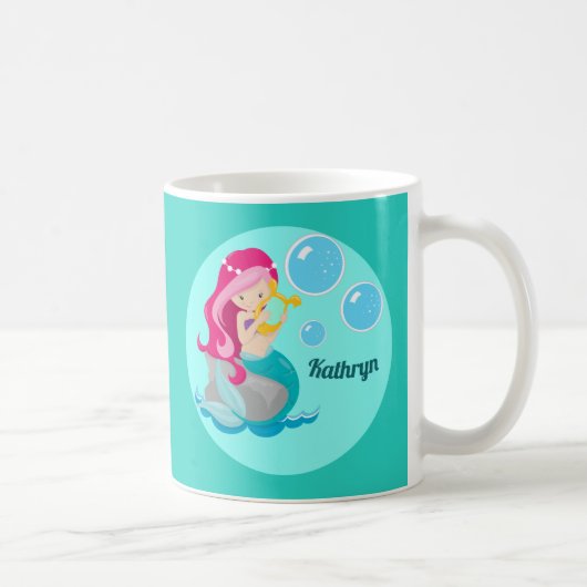 Cute Custom Mermaid Girl Blauwgroen Koffiemok (Rechts)
