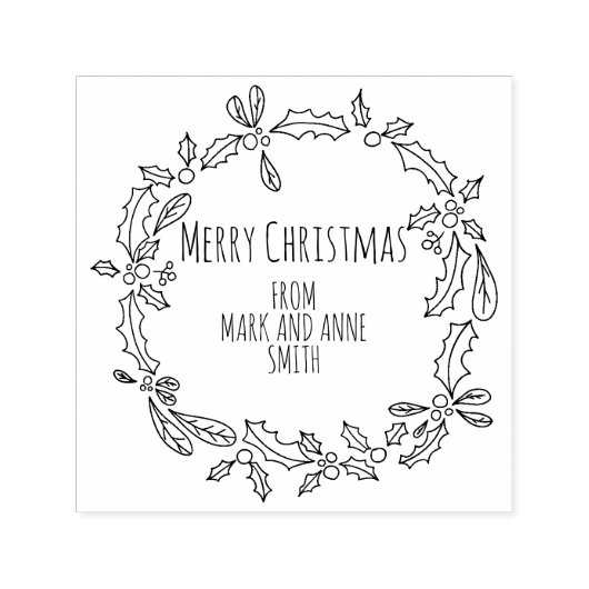Cute Custom  Merry kerst Holly Berry Zelfinktende Stempel (Design)