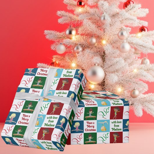 Cute Custom Merry Kerstmis Gymnastics Girls Cadeaupapier