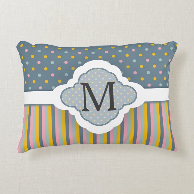 Cute Custom Monogram Polka Dot Stripes Pattern Decoratief Kussen (Voorkant)