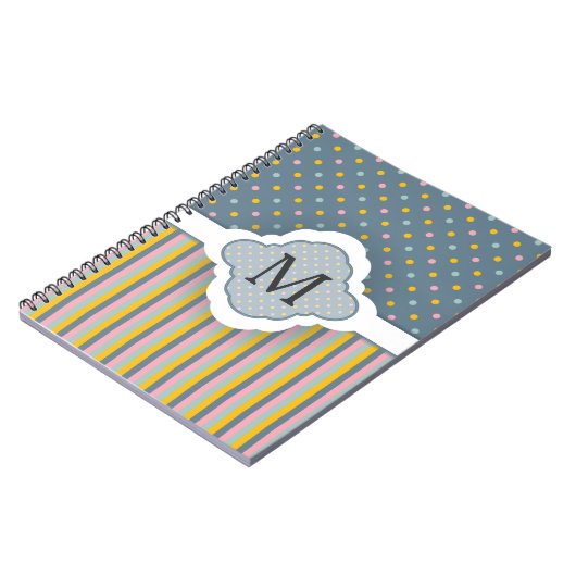 Cute Custom Monogram Polka Dot Stripes Pattern Notitieboek (Linkerzijde)
