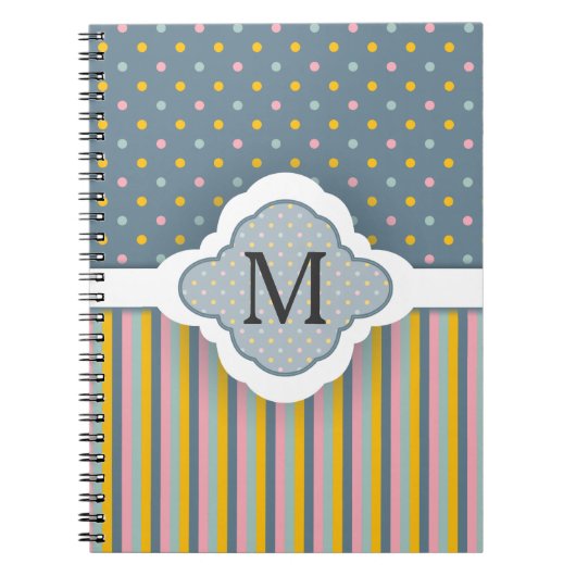 Cute Custom Monogram Polka Dot Stripes Pattern Notitieboek (Voorkant)