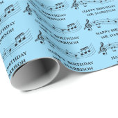 Cute Custom Music Teacher Musical Notes Birthday Cadeaupapier (Rol Hoek)