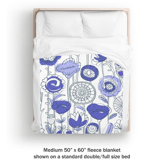 Cute Custom Name Abstract Floral Blue Paars Artsy Fleece Deken