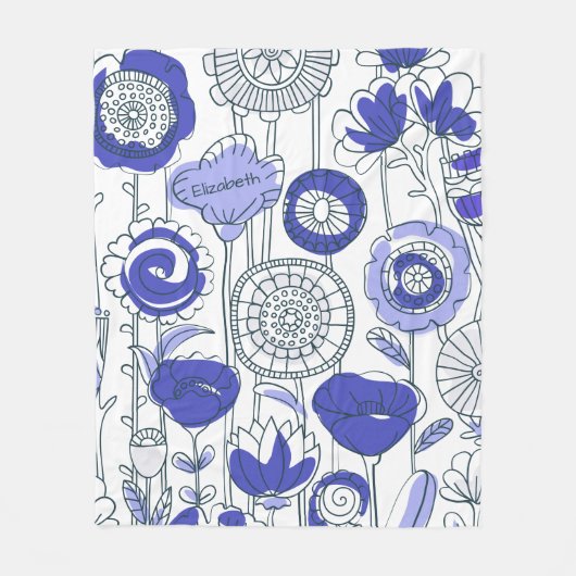 Cute Custom Name Abstract Floral Blue Paars Artsy Fleece Deken (Voorkant)