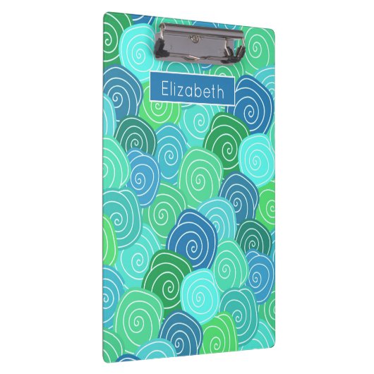 Cute Custom Name Blue Green Circles Patroon Klembord (Rechts)