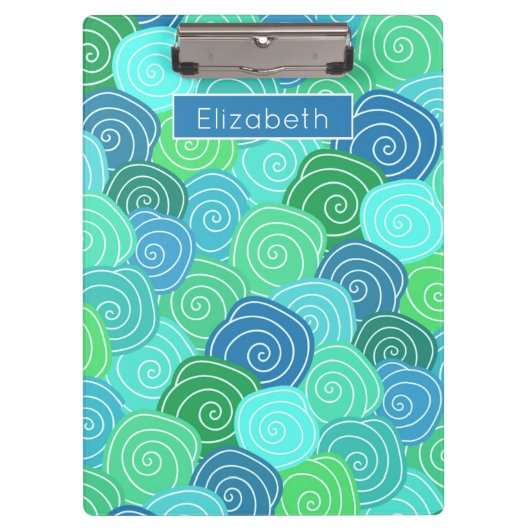 Cute Custom Name Blue Green Circles Patroon Klembord (Voorkant)