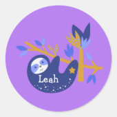 Cute Custom Name Blue Koala Beer Violet background Ronde Sticker (Voorkant)