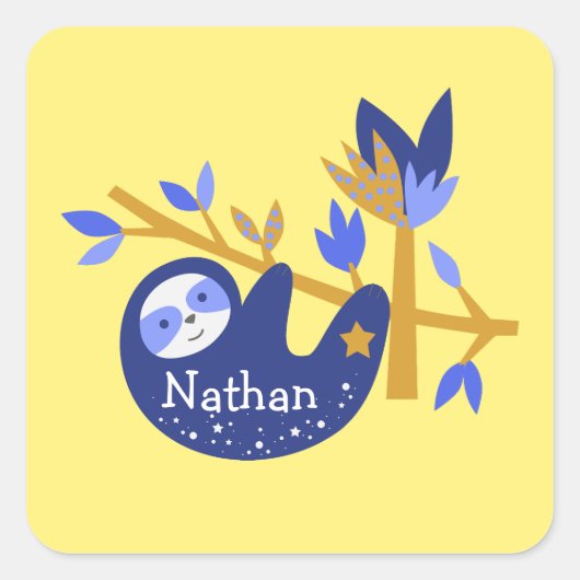 Cute Custom Name Blue Koala Beer Yellow background Vierkante Sticker (Voorkant)