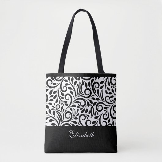 Cute Custom Name Classic Black & White Pattern Tote Bag (Voorkant)
