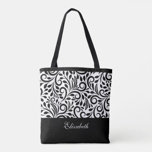 Cute Custom Name Classic Black & White Pattern Tote Bag (Achterkant)