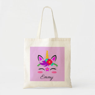 Cute Custom Name & Color Little Blushing Unicorn Tote Bag