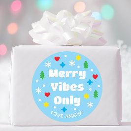 Cute Custom Name Holiday Retro Blue Christmas Ronde Sticker