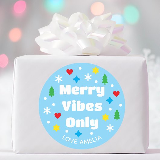 Cute Custom Name Holiday Retro Blue Christmas Ronde Sticker