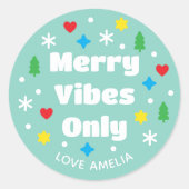 Cute Custom Name Holiday Retro Green Christmas Ronde Sticker (Voorkant)