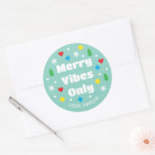Cute Custom Name Holiday Retro Green Christmas Ronde Sticker (Envelop)