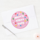 Cute Custom Name Holiday Retro Pink Christmas Ronde Sticker (Envelop)