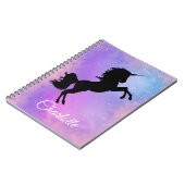 Cute Custom Name Paars Rainbow Galaxy Unicorn Notitieboek (Linkerzijde)