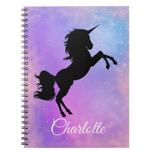 Cute Custom Name Paars Rainbow Galaxy Unicorn Notitieboek (Voorkant)