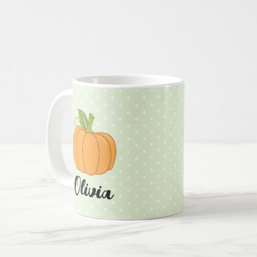 Cute Custom Name Polka Dot and Pumpkin  Koffiemok (Voorkant links)