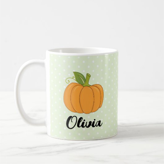 Cute Custom Name Polka Dot and Pumpkin  Koffiemok (Links)