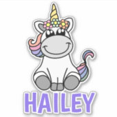 Cute Custom Name Unicorn Horse Pony Rainbow-kleure Sticker (Voorkant)