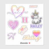 Cute Custom Name Unicorn Rainbow Verschillende let Sticker (Vel)