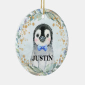 Cute Custom Name Waterverf Penguin Greenery Keramisch Ornament (Rechts)