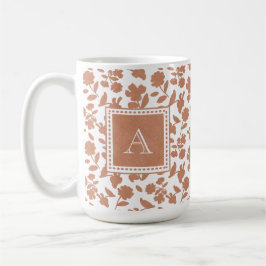 Cute Custom Oranje Glitter Floral Pattern Monogram Koffiemok
