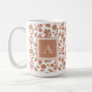 Cute Custom Oranje Glitter Floral Pattern Monogram Koffiemok