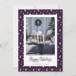 Cute Custom Paarse Stars Photo Holiday Cards Feestdagenkaart