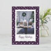 Cute Custom Paarse Stars Photo Holiday Cards Feestdagenkaart (Staand voorkant)