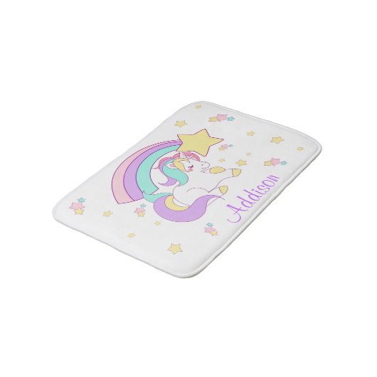 Cute Custom Personalized Magical Rainbow Unicorn Badmat (Gekanteld)