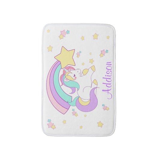 Cute Custom Personalized Magical Rainbow Unicorn Badmat (Voorkant Verticaal)