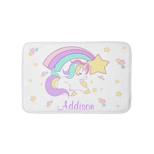 Cute Custom Personalized Magical Rainbow Unicorn Badmat (Voorkant)
