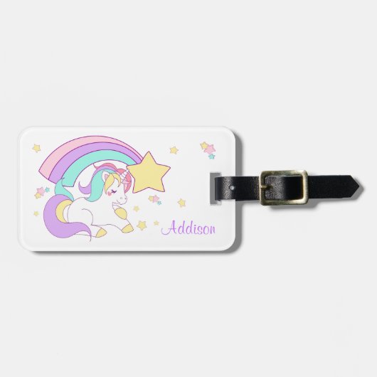 Cute Custom Personalized Magical Rainbow Unicorn Bagagelabel (Voorkant horizontaal)