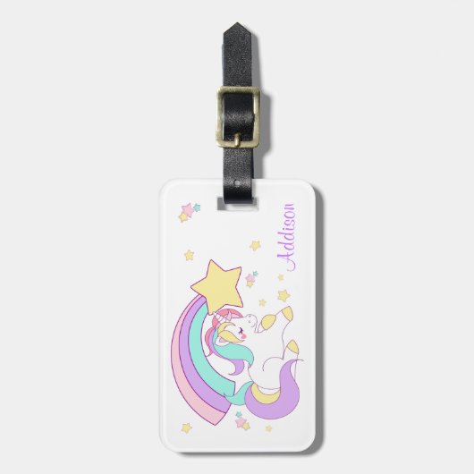 Cute Custom Personalized Magical Rainbow Unicorn Bagagelabel (Voorkant verticaal)