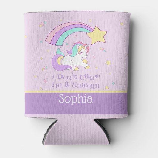 Cute Custom Personalized Magical Rainbow Unicorn Blikjeskoeler (Voorkant)